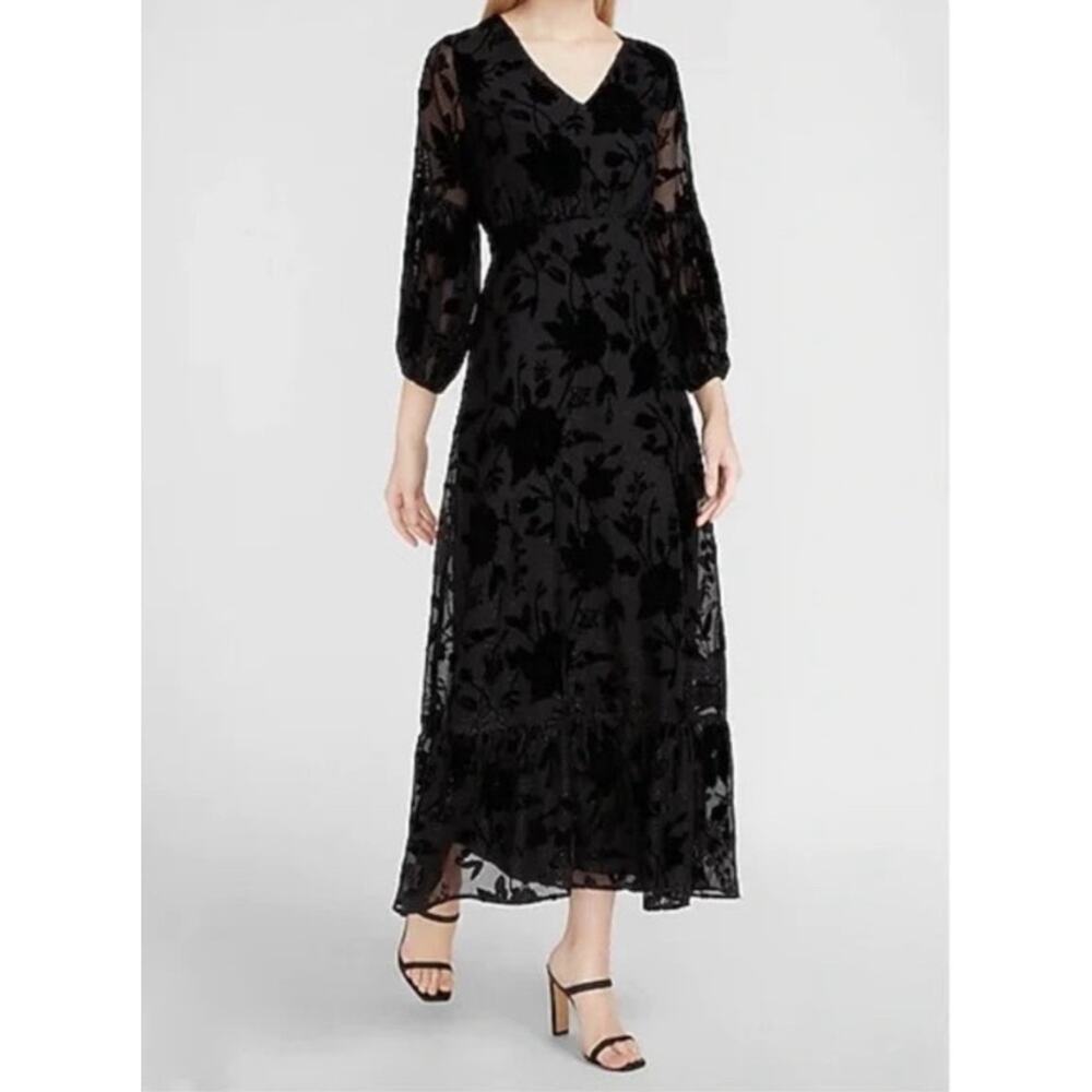 Express maxi dress women’s M black velvet burnout whimsigoth event fairy grunge